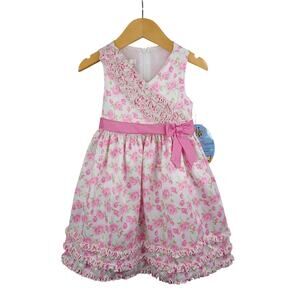 American Princess Girls Floral Ruffle Party Dress Size 2T Pink White Bow Formal